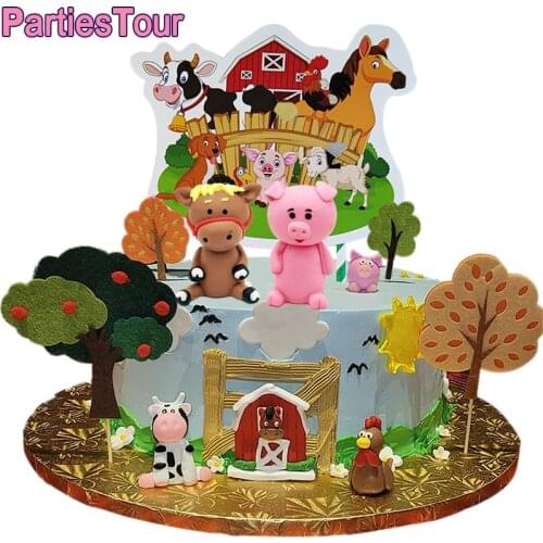 Farm Animal Cake Decor Farm Animal Birthday Cake Topper Chick Sheep Pig Cow Cake Decor for Farm Animal Baby Shower Birthday