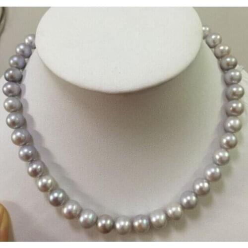Gorgeous 9-10MM SOUTH SEA ROUND SILVER GREY PEARL NECKLACE14k