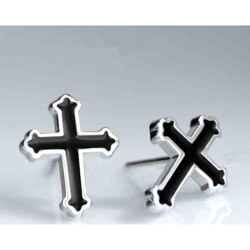Vintage Fashion Black Stone Cross Stud Earrings For Women Men Hip Hop Punk Jewelry Male Simple Stylish Earrings Christmas Gifts