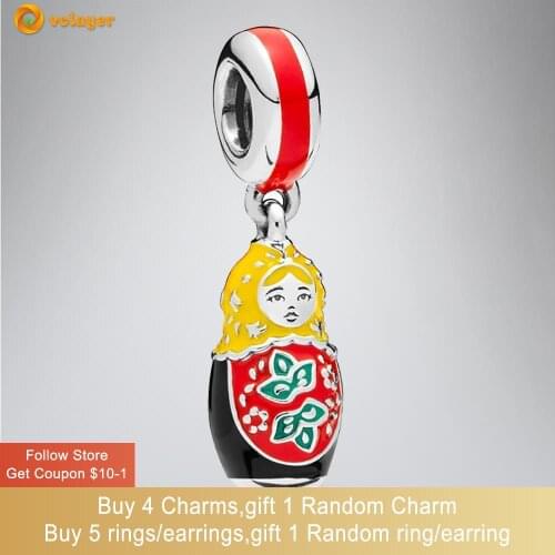 Volayer 925 Sterling Silver Beads Matryoshka Doll Dangle Charms fit Original Pandora Bracelets for Women Jewelry Making