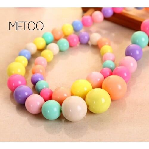 METOO Girls Jewelry for Kids Necklace Bracelet Beads Resin Ball Candy Color Princess Baby Necklace Multicolor Children Jewelry