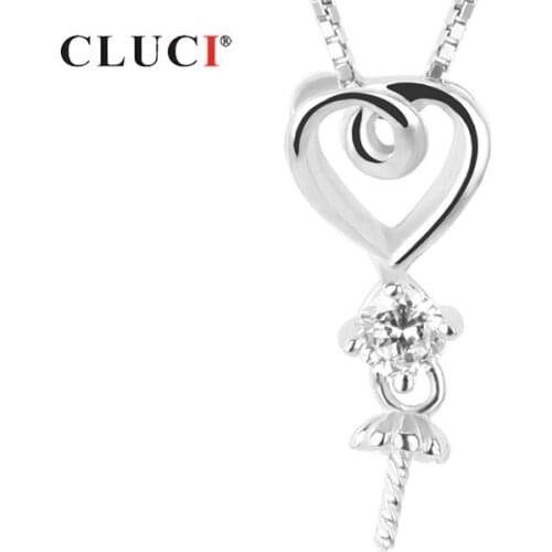 CLUCI Silver 925 Romantic Love Heart Pendant Jewelry Women 925 Sterling Silver Pearl Pendant Mounting Zircon Charms SP103SB