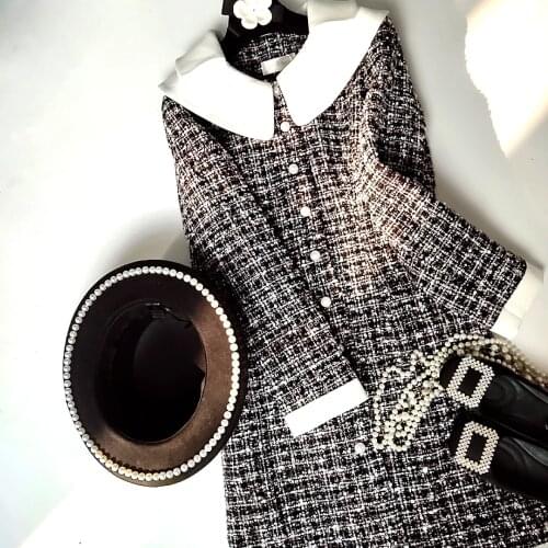 Women 2021 New Fashion Cold Ladies Retro Little Fragrant Tweed Dress Winter Long Sleeve Temperament Clothing