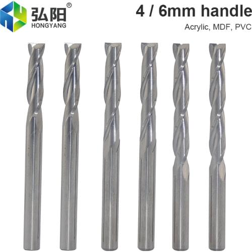 1pc 6mm 4mm Shank Two-Edged Spiral Carbide Milling Cutter Woodworking Knife PVC MDF Straight Knife CNC Milling Machine Tool