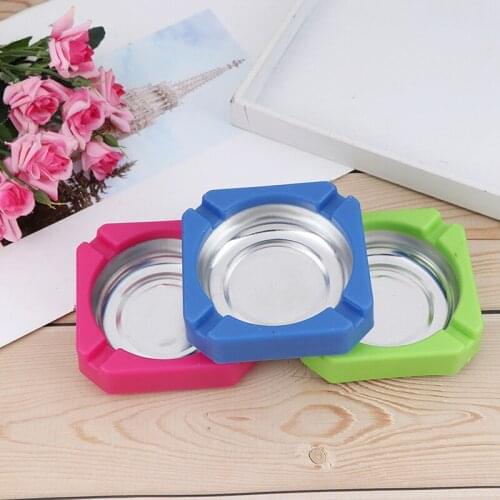 1pc Home Ashtray Plastic Stainless Steel Square Edging Ashtray Accessories Home Office Advertising Cigarette Tool