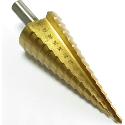 1Pcs 4-32mm Triangle Shank Titanium Coated Step Cone Drill Bit Straight-fluted HSS Step Drill Bit