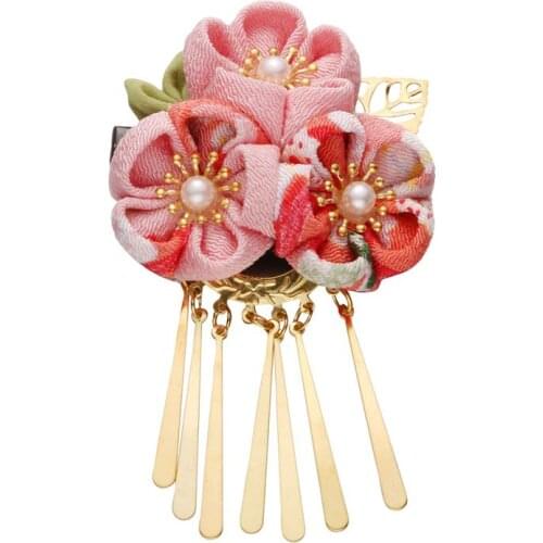 Japanese Style Hair Clips Hair Flower Shaped Barrette Headdress Kimono Accessories Red