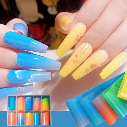 10Pcs/Box Starry sky paper transfer paper sticker fluorescent colorful starry Glitter Fingernail Decals Tool