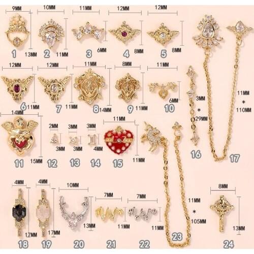 10pcs/lot Wings / Chain /Corss 3D Alloy Nail Art Zircon Crystal metal manicure nail accessories DIY Nail Decoration Nail charms