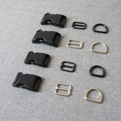 100 sets/lot wholesale15mm 20mm 25mm Plastic buckle metal D ring clasp slider belt strap buckle for cat pet dog collar accessory