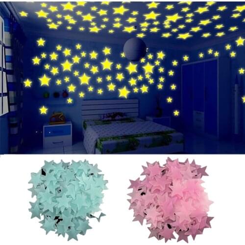100 Five-Pointed Star Luminous Starry Wall Stickers ChildrenS Room Decoration Luminous Star Patch Kids Room living room Decal