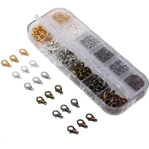 120Pcs/lot 1 Box Assorted Mixed Color Jewelry DIY Making Findings Alloy Lobster Claw Clasps Iron Jump Rings