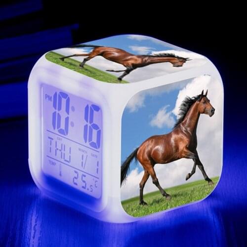 3d Printed Horse Doll Clock Alarm LED Anime Figurines Colorful Light Figures Toys For Children Gift Animal Clock