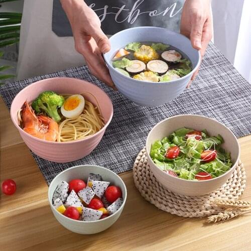 4pcs Portable Dishware Set Wheat Straw Beef Soup Noodle Bowls Reusable Food Container Kitchen Organizer Tableware