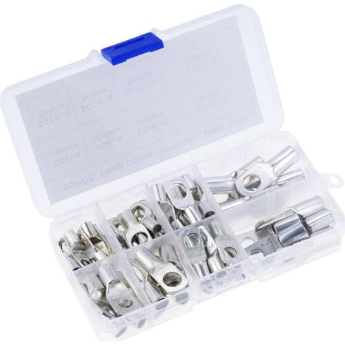 60PCS Silvery SC Bare Terminals Lug Tinned Tube Ring Seal Battery Wire Connectors Bare Cable Crimped/Soldered Terminal Kit