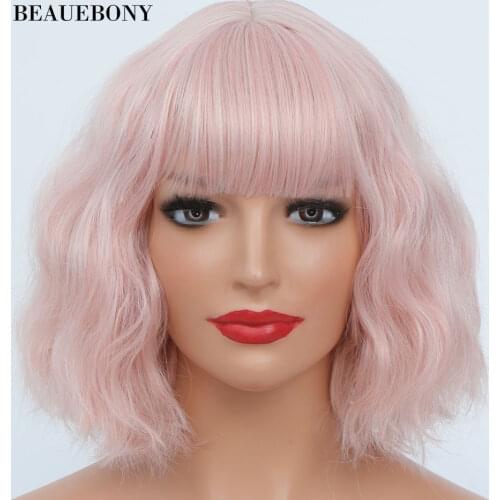 Synthetic Highlight Black and Blue Bob Wig With Bangs 12inch Synthetic Wigs Heat Heat Resistant Fiber Hair Blue Short Bob Wigs