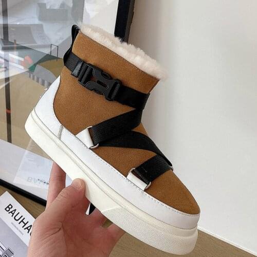 Bottes femme new winter snow boots womens ankle boots cow suede keep warm plush cross-tied shoes Non-slip female snow boots