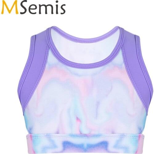 Kids Girls Colorful Ballet Crop Top Girl Gymnastic Dance Costume Swimsuit Tie-Dye Tanks Top for Ballet Stage Performance Workout