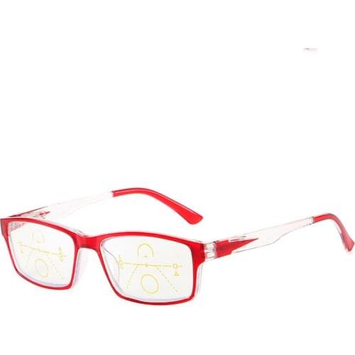 GLAUSA Anti-blue Light Square Frame Progressive Multifocal Reading Glasses Women&Men Gradient Spring Leg Presbyopia Eyeglasses