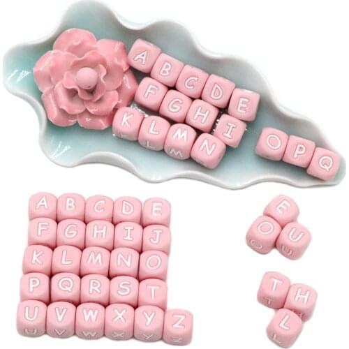 Joepada 100Pc Pink Silicone Letter Beads DiY Baby Teething Necklace Accessories Food Grade Alphabet Silicone Baby Teether