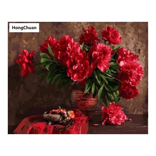 Red retro flower diamond painting cross stitch needlework home decoration mural 5D DIY square/round mosaic diamond embroidery