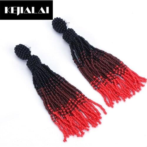 KEJIALAI Colorful Seed Beads Long Tassel Earrings for Women Bohemian Style Ethnic Vintage Jewelry Accessories Boho Girls Gift