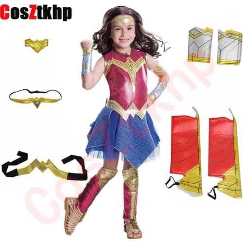 Wonder Girl Costume Children Dress up Superhero Cosplay Halloween Costume For Kids