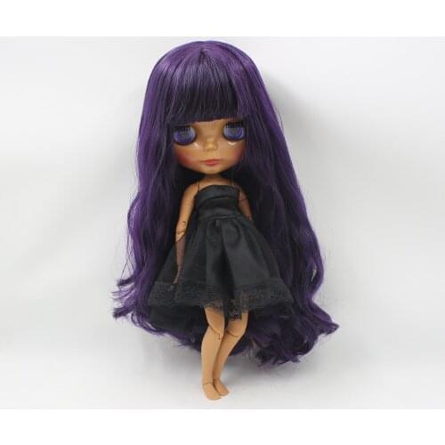 Joint body Nude blyth Doll,black skin Factory doll,Suitable For DIY 1/6 doll purple hair 666