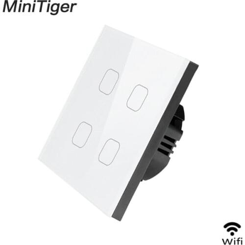 Minitiger Smart Home 4 Gang 1 way Wireless WiFi EU Standard Touch Switch Wall Light Touch Switch,ewelink App Control