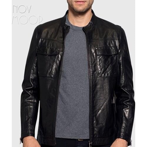 Winter autumn men black genuine leather real goatskin tanning leather jackets coats cuff zipper design jaqueta de couro LT2438