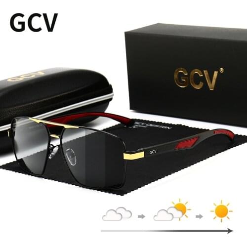 GCV Fashion Photochromic Aluminum Sunglasses Men Chameleon Polarized Pilot Glasses Anti-Glare Driving Eyeglasses Coating Mirror
