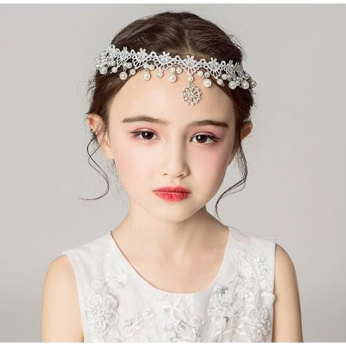 Wholesale Pageant Flower Girl Tiara Hair Accessories Pearls Wedding Party Shining Crown