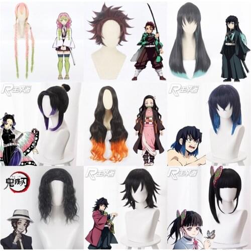Demon Slayer Nezuko Kamado Cosplay Wigs Kimetsu no Yaiba Heat Resistant Hair Cosplay Costume Wigs Muichirou Hashibira Inosuke