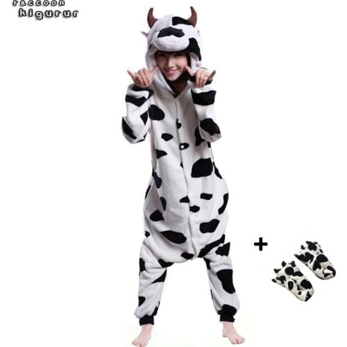 Animal Cow Christmas Woman Fleece Onesie Kids Unicorn Winter Halloween Cartoon Unisex Cosplay Pajama Raccoon Kigurumi Adult