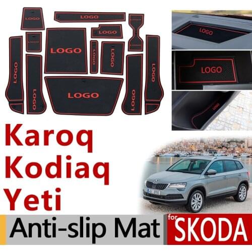 Anti-Slip Rubber Gate Slot Cup Mat for Skoda Yeti Kodiaq Karoq 2010 2011 2012 2013 2014 2015 2016 2017 2018 Accessories Stickers