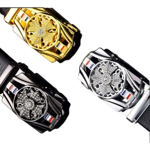Mens Belt Leather Belt with Automatic Snap Buckle Can Be Rotated In 3 Colors Cummerbunds Cinturon