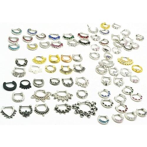 300pcs 14g/16g Nice Clicker Hoop Septum Earring/Hoop Ring/Nipple Jewerly CZ Nose Ring body piercing jewelry Mix Styles