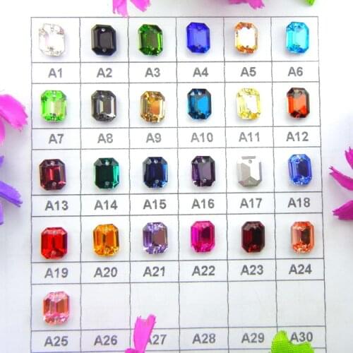 Glass Crystal Two holes 8*10mm 50pcs/bag nice colors mix Rectangle shape Sew on rhinestone beads garment shoes bags diy trim
