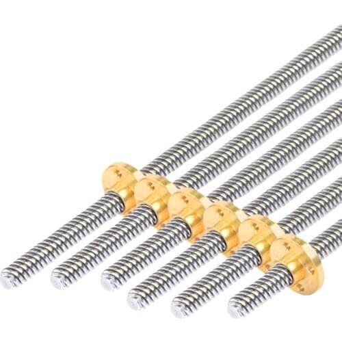 T8 Lead Screw OD 8mm Pitch 2mm Lead 4mm Length 300mm 400mm 500mm Threaded Rods with Brass Nut for Reprap 3D Printer Z Axis