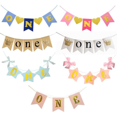 Chicinlife 1Set One Banner Birthday Party Decor Baby Shower Kids 1 Year Old Chair Garland Bunting Boy Girl 1st Birthday Supplies