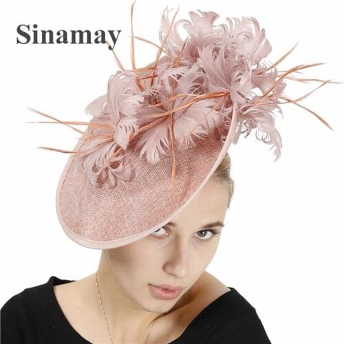Elegant womens big hats fascinator derby church occasion formal headpiece hairpins fancy feather flower hair accessories ladies