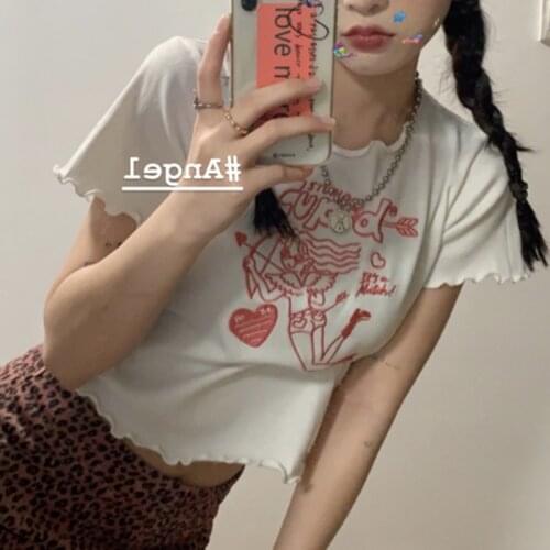 Y2k traf White short sleeve t-shirt female 2021 summer new Korean open navel short students top