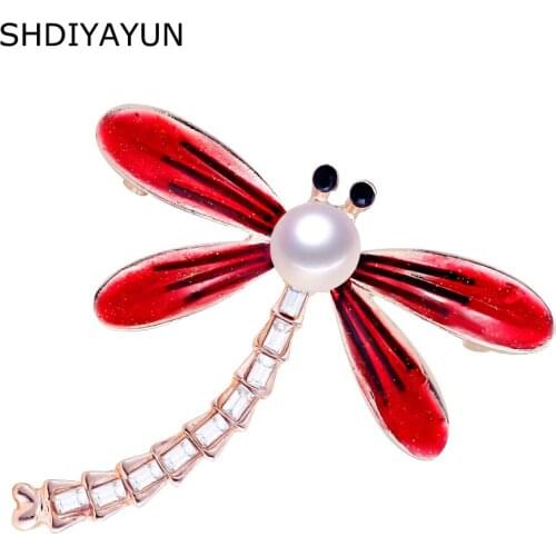 SHDIYAYUN 2019 New Pearl Brooch Dragonfly Brooch For Women 3 Color Brooch Pins Natural Freshwater Pearl Jewelry Decoration Gift
