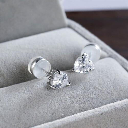 Female Luxury Crystal Stone Stud Earrings Cute Heart White Zircon Small Earrings For Women Wedding Jewelry Minimalist Earrings