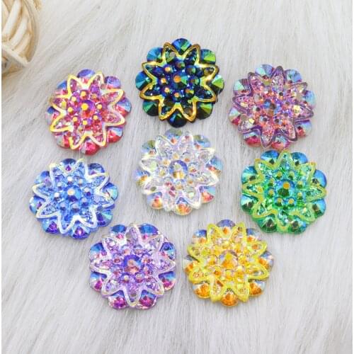 10pcs 18mm Shiny and colorful AB flatback crystal Gem resin flower rhinestone 2 hole button diy wedding decoration Craft