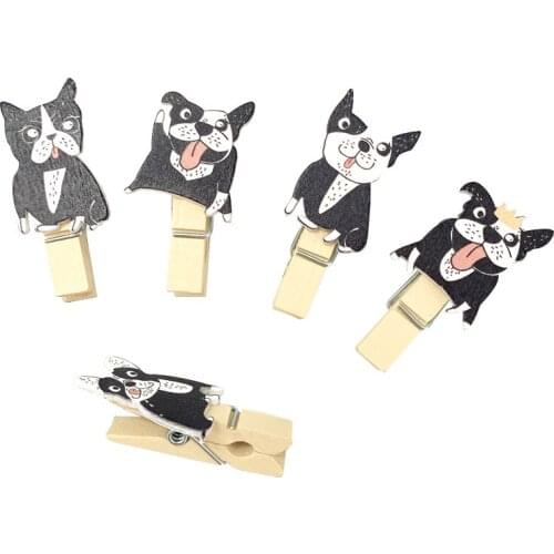 10pcs/lot New Black pug Wooden Clip Christmas Decor Cute Memo Paper Stationery Clothespin Craft Pegs