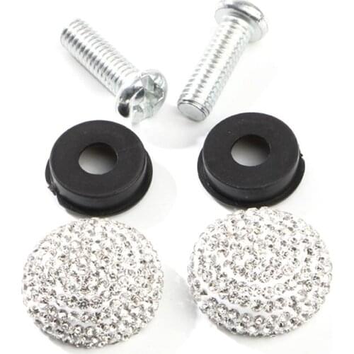 2Pcs/Set Premium Crystal Waterproof Rhinestones License Plate Frame Anti-Theft Screws Caps