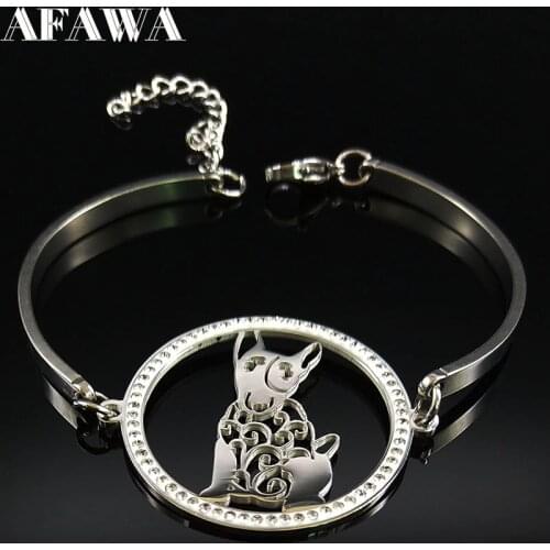 2021 Fashion Bull Terrier Stainless Steel Crystal Bracelets for Women Silver Color Bracelets & Bangles Jewelry pulseras B18327