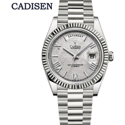 2021 New CADISEN date week Mens Mechanical Watches Luxury Meteorite texture dial Automatic watch for men Japan 8285 Clock man