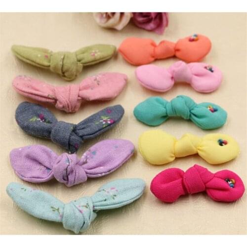 30PCS High Quality Floral Fabric Knot Bow Kawaii Rabbit Earrs Toy Patch Sticker for Girls Hair Clips Decoration Headband Decor